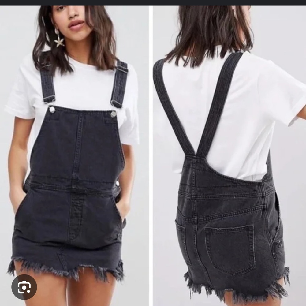 Free people Black Denim Overall Dress